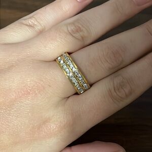 Gold plated stainless steel double rhinestone ring band
